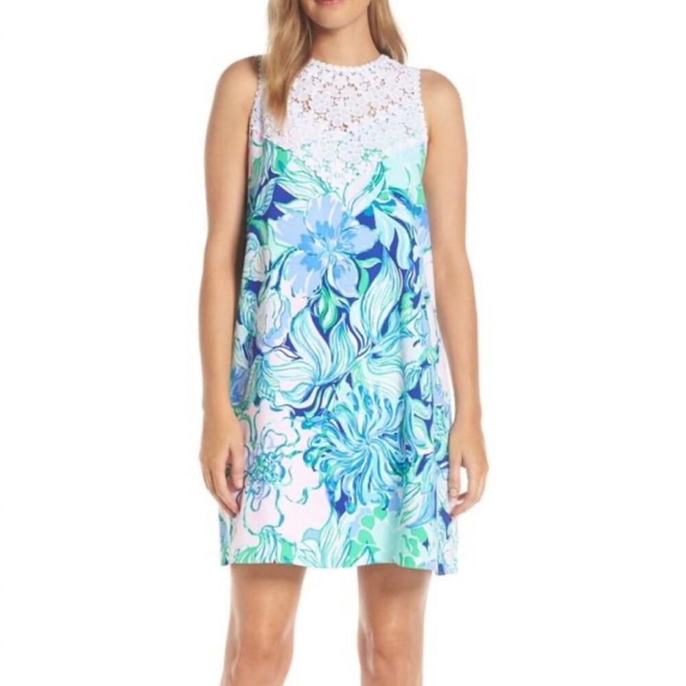 Lilly Pulitzer Nala Soft Shift Floral Lace Dress Preppy Beach Summer Party Thyme